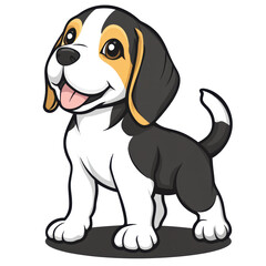 Beagle Clipart with Tail up, Smiling, Minimal Outline