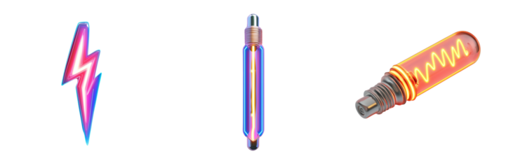 Set of Real photo of a pink neon lamp mounted on a smooth white wall, isolated on a bright on transparent png background. Ai generated