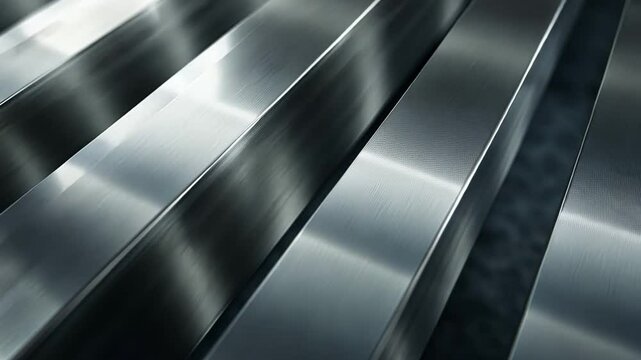 Shiny metal bars in parallel display sleek, modern design with intricate reflections and textures, embodying industrial elegance and precision craftsmanship.