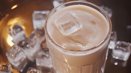 Glass of Protein Shake with Ice Cubes
