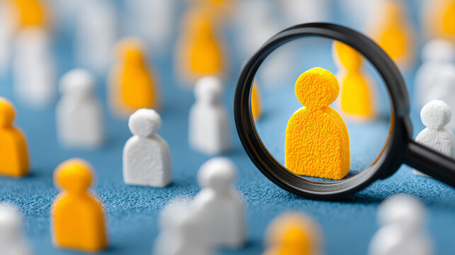 This conceptual image represents customer focus, HR recruitment, and CRM management. Generative AI