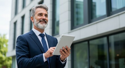 Fototapeta premium Professional businessman with digital tablet in modern urban environment
