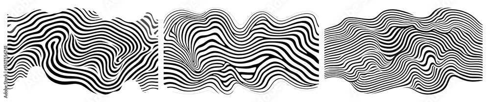 Wall mural png abstract wavy line pattern, element set on transparent background