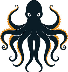 vector art illustration of an octopus silhouette vector in solid colour on an isolated transparent background