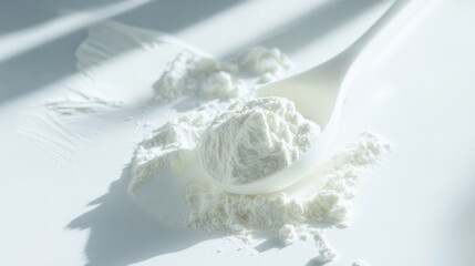 Scoop of Whey Protein Powder on White Surface