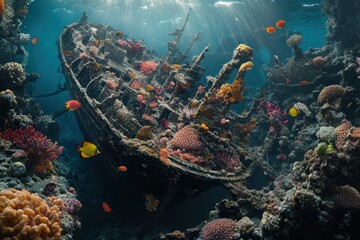 Sunlit shipwreck coral reef