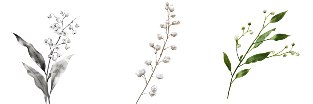 Set of Monoline vector drawing of a tulip with delicate color fill, minimal style on transparent png background. Ai generated