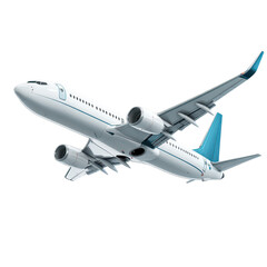 Obraz premium Modern commercial airplane in flight, Airplane, flying and blue sky for travel, holiday and vacation or immigration opportunity with New Zealand airline, isolated on transparent background