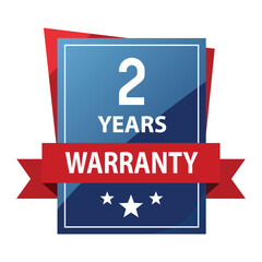 A sleek blue and red two years warranty label, signifying product quality, extended consumer protection, and trustworthy after-sales support