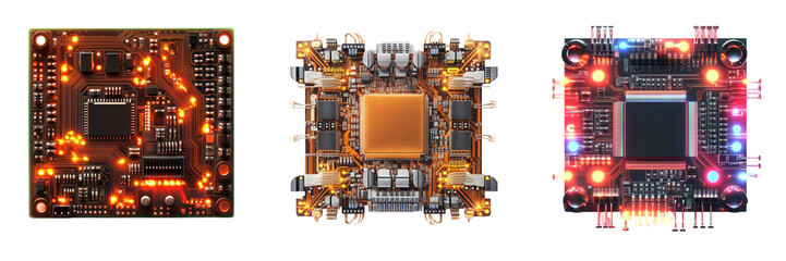 Set of Realistic stock photo of a black computer chip isolated on white, perfect for technology-related projects or presentations on transparent png background. Ai generated