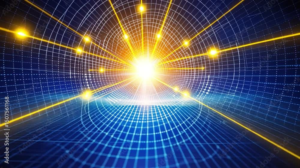Poster abstract digital background radiant light and vibrant colors in grid pattern creating depth and ener