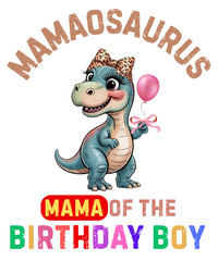 A fun vector illustration with a cute cartoon dinosaur celebrating a Birthday Boy Party