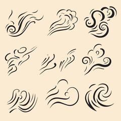 Vector illustration set of doodle wind motion