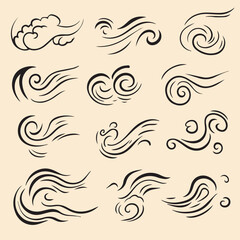 Fototapeta premium Vector illustration set of doodle wind motion