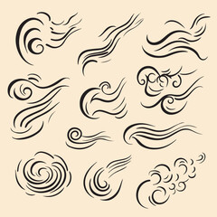 Fototapeta premium Vector illustration set of doodle wind motion
