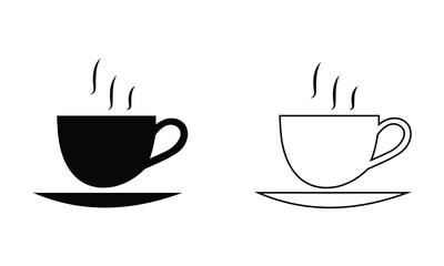 Tea cup vector icon set. Coffee cup vector icon set. Coffee and tea cups silhouette. Ceramic cups vector icon. Cup vector icon.