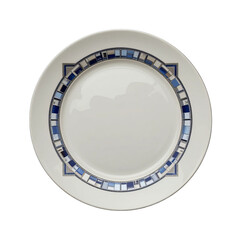 Naklejka premium Png of Elegant round plate with a geometric blue pattern on the edge, perfect for serving meals in style.