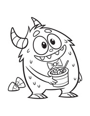 Cute Halloween Monster Coloring Page – Funny Ghosts, Kids in Costumes, and Spooky Treats

