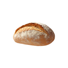 freshly baked bread loaf suspended in mid-air, with a burst of flour and butter splashing around, golden-brown crust with a soft, fluffy interior texture, isolated on transparent background, png cutou