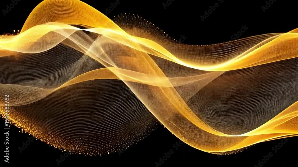Poster golden wave pattern with flowing lines and particles creates abstract elegance, showcasing dynamic m