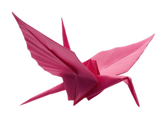 Creative origami crane space paper craft bright environment view artistic concept isolated on transparent background