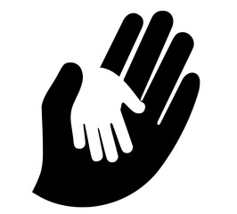 Obraz premium Silhouette of Small Child’s Hand Inside Larger Hand –Mother’s Day, Father’s Day, Children's Day, Parental Care, Family Bond, Protection, Love, Generational Connection, Support, 