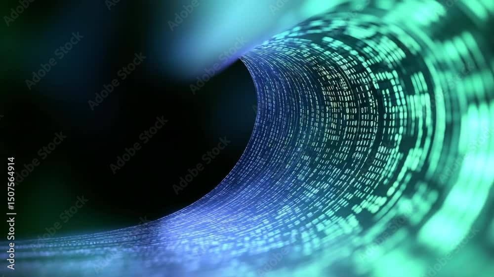 Poster Digital Highway: A mesmerizing 3D rendering portrays data streams coursing through a tunnel, the very essence of digital connectivity and the flow of information in the modern technological era.