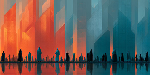 Abstract arab gulf city skyline in sunset