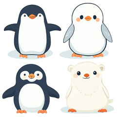 Obraz premium Polar Animals Clipart Penguin, Seal, Polar Bear