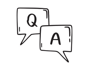 information icons. about info and questions. answer to a question. contacting support doodle hand drawn icon set. Outline drawing line clipart symbol collection