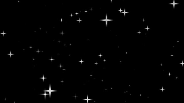 Loop twirly white stars particles animation motion flying on black abstract Background. white stars particle on dark background motion titles cinematic
