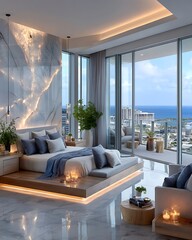 Contemporary room with marble accents high resolution photo