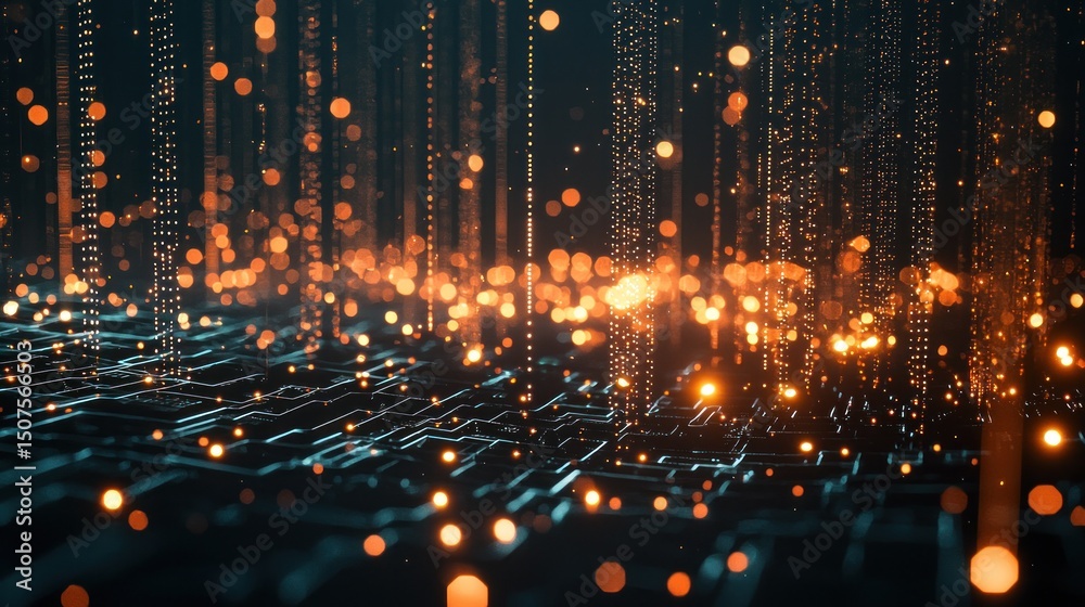 Poster abstract digital network: glowing lines and data streams