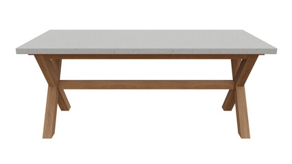 A white table with wooden legs and a white top