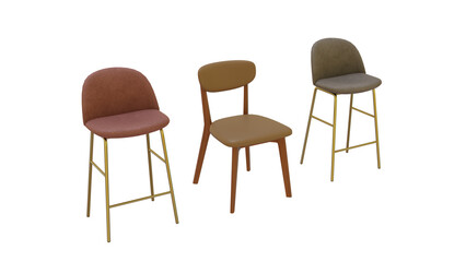 A set of three chairs sitting next to each other