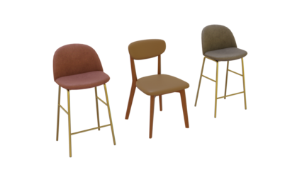 A set of three chairs sitting next to each other