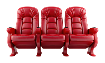 Luxury red theater seats in home cinema modern design comfortable viewing experience classic style isolated on transparent background