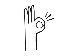 hand ok sign gesture doodle hand drawn icon. Outline drawing hand ok sign line clipart symbol