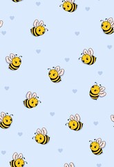 cute flying bees pattern design on blue background