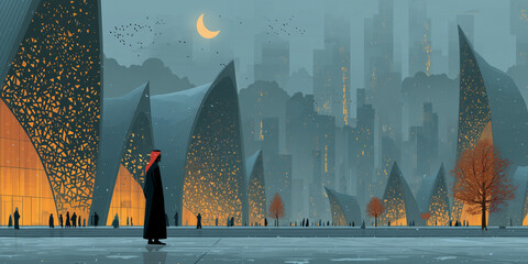Abstract modern sunset in the Gulf region city 