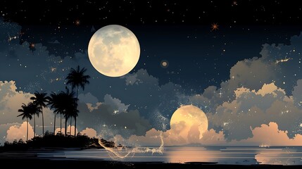 Colorful sea waves under moonlight high resolution photo