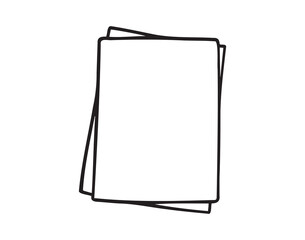 two blank paper doodle hand drawn icon. Outline drawing two sheets of paper line clipart symbol