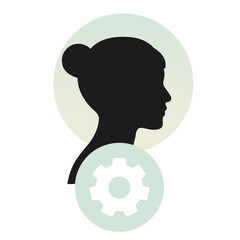 Female User Profile Icon with Settings Symbol