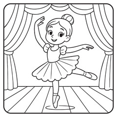 Cute Ballerina on Stage  Ballet Coloring Page for Kids