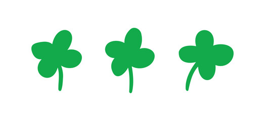 Green clover doodle hand drawn icon. Outline drawing green clover line clipart symbol. Four leaf clover naive illustration Isolated on a white background.