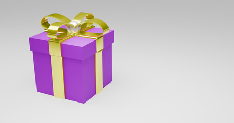 Gift box in purple paper wrapped with gold ribbon