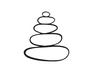  Yoga stones stack doodle hand drawn icon. Outline drawing balanced zen stone line clipart symbol. Spa pebbles black and white graphic line illustration.