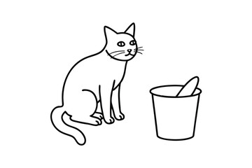 Cute cat sitting near a bucket with a spoon