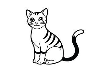 Adorable cartoon cat sitting stripes black white illustration