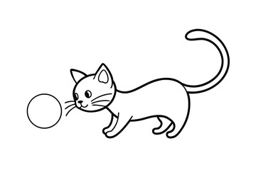 Adorable cartoon cat playing with a ball outline illustration